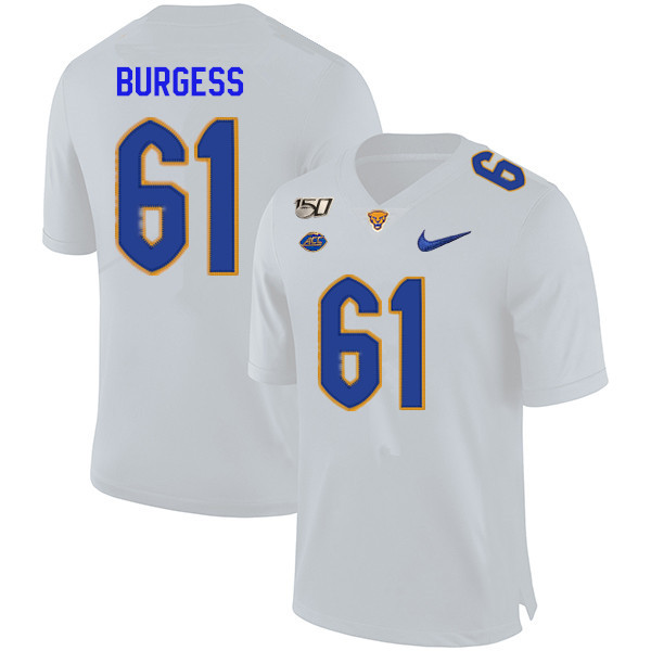 2019 Men #61 Brian Burgess Pitt Panthers College Football Jerseys Sale-White - Click Image to Close